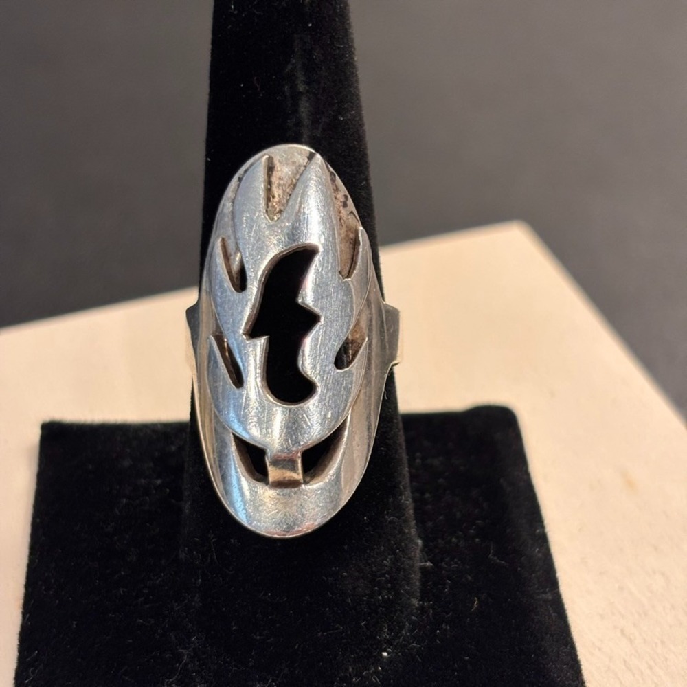Vintage Taxco Mexico 925 Sterling Silver Signed Flame Ring size 8.5 modernist